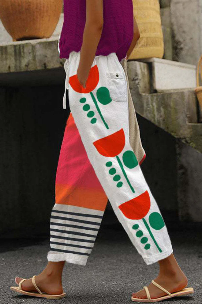 Damesbroek Uniek Bedrukt Met Knopf-Taschen Voor Casual Gebruik 1