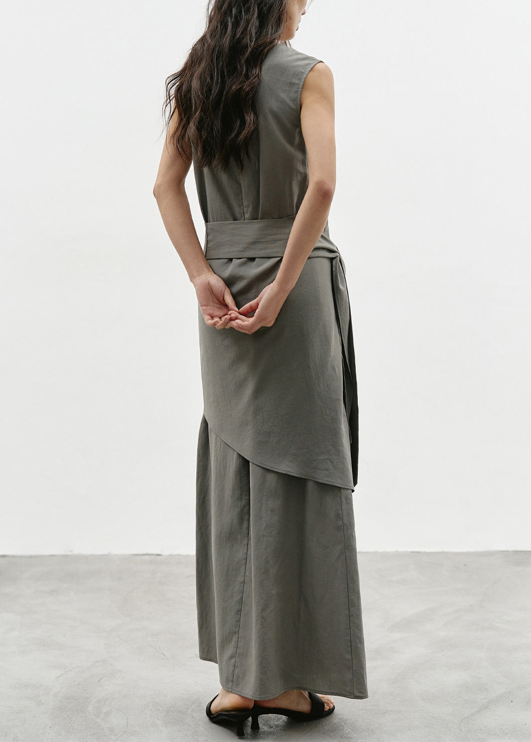 Damesjurk Mouwloos Asymmetrische Taille V-hals 4