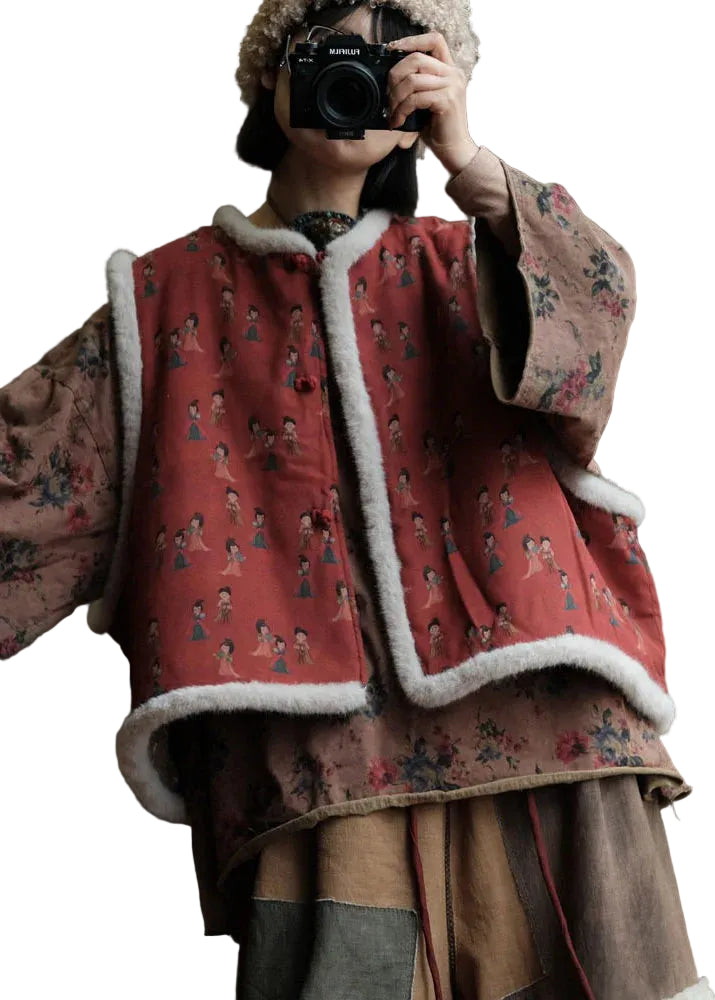 Damesvest Patchwork Pluizig Met Print 0
