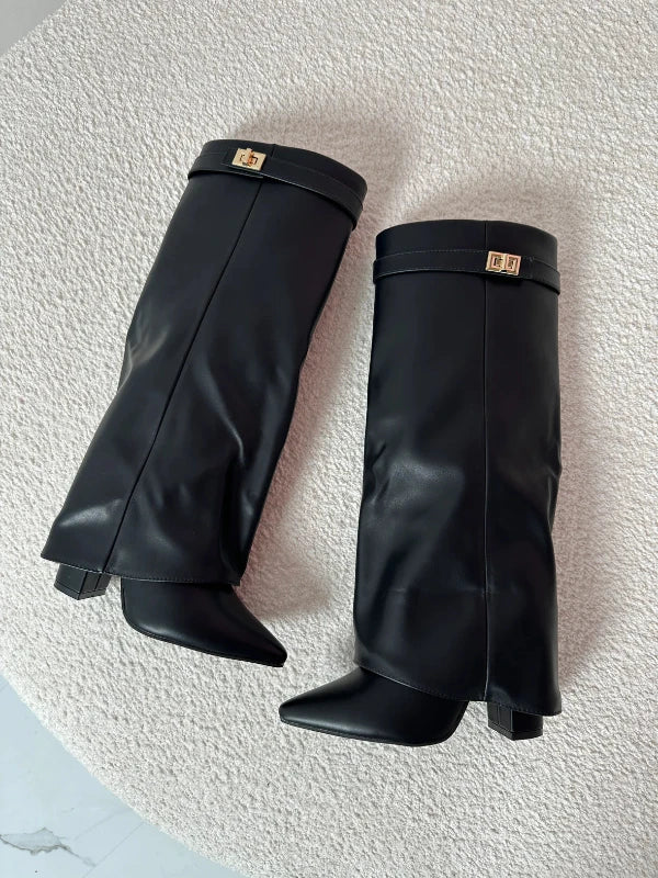 Elegante dameslaarsjes met blokhak van PU-leer 3
