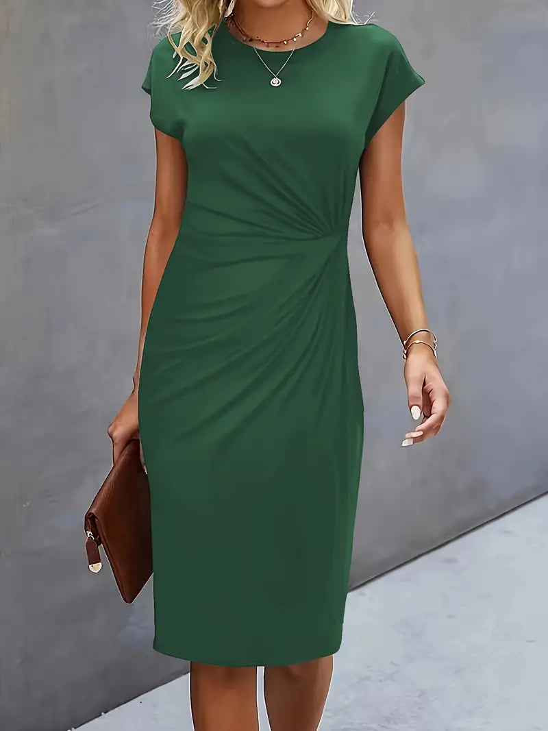 Variant image for Zwarte Midi Jurk Dames Cirkelvormige Halslijn Lichtgewicht Elegante Stijl-21