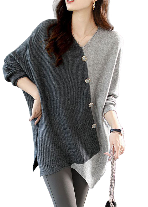 Grijze Asymmetrische Gebreide Shirt voor Dames 0