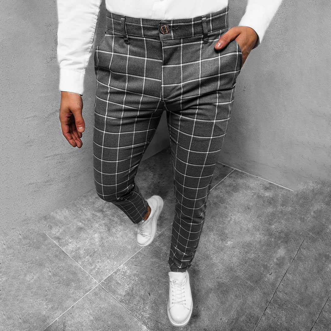Heren Broek Tapered met Rasterpatroon voor Casual en Zakelijk Gebruik 6