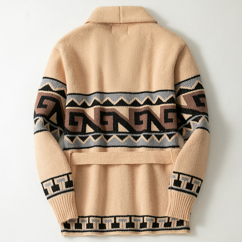 Heren Cardigan Sjaalkraag Met Geometrische Patronen 1