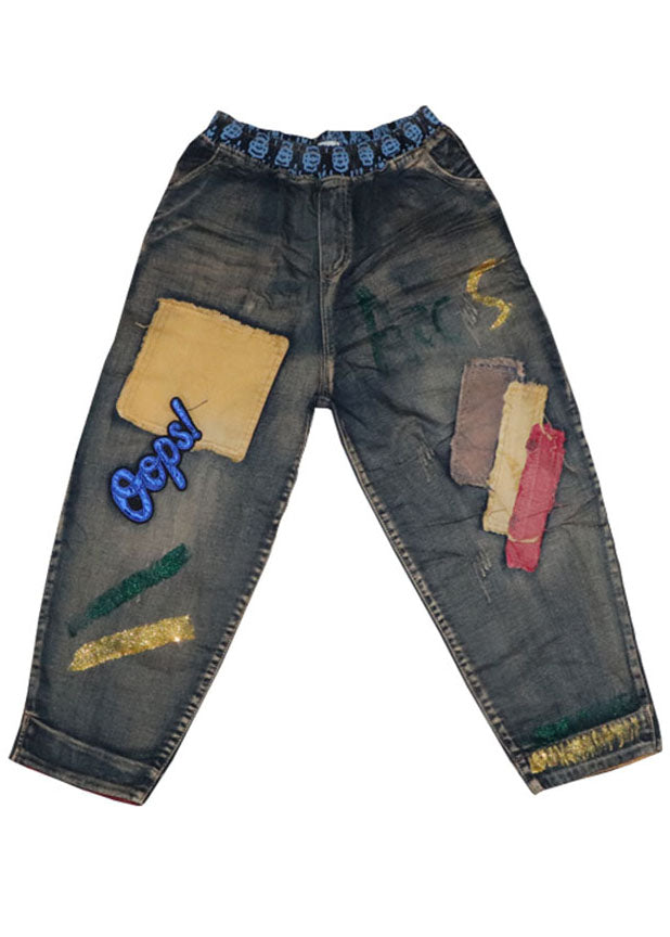 Heren Denim Broek met Blauwe Patch Appliqué 4