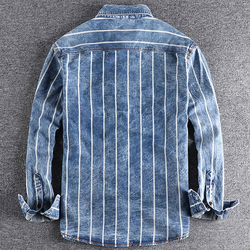 Heren Denim Overhemd Gestreept 2
