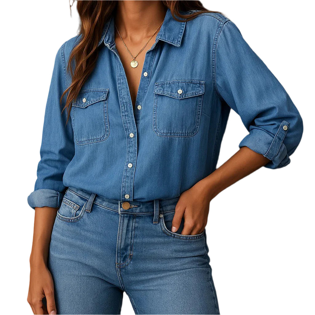 Heren Denim Overhemd Met Knopen 0