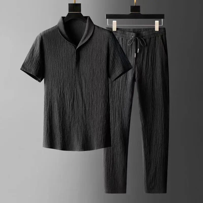 Heren Gemaksset Korte Mouwen V-hals met Elastische Taille 1