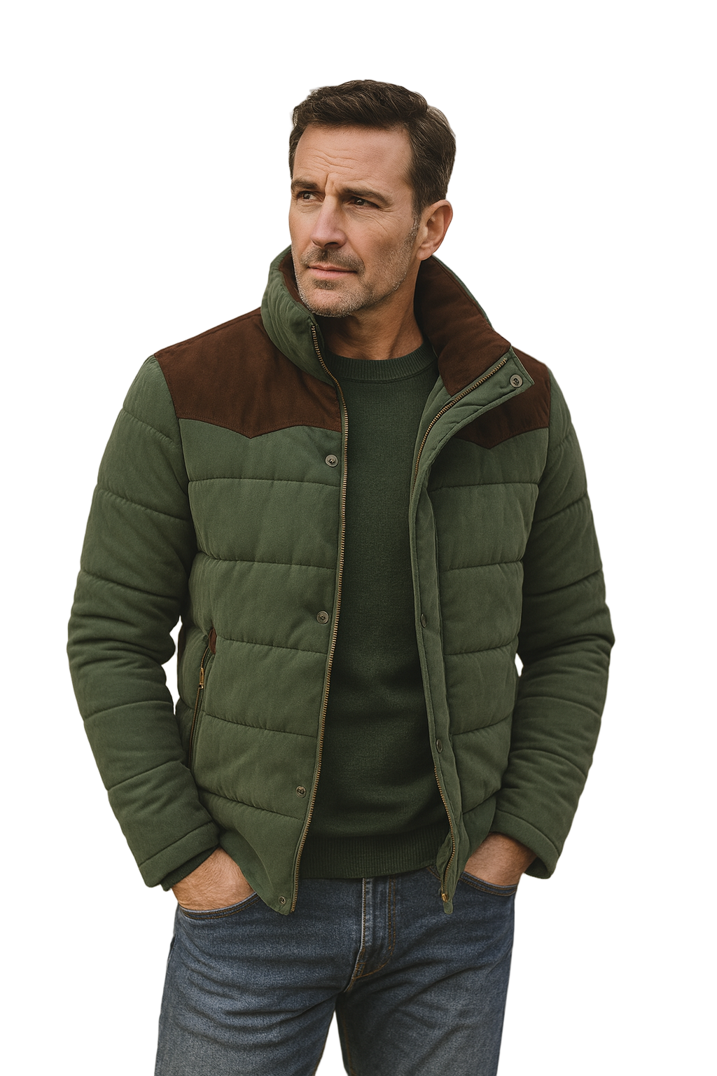 Heren Gewatteerde Winterjas met Suède Details 0