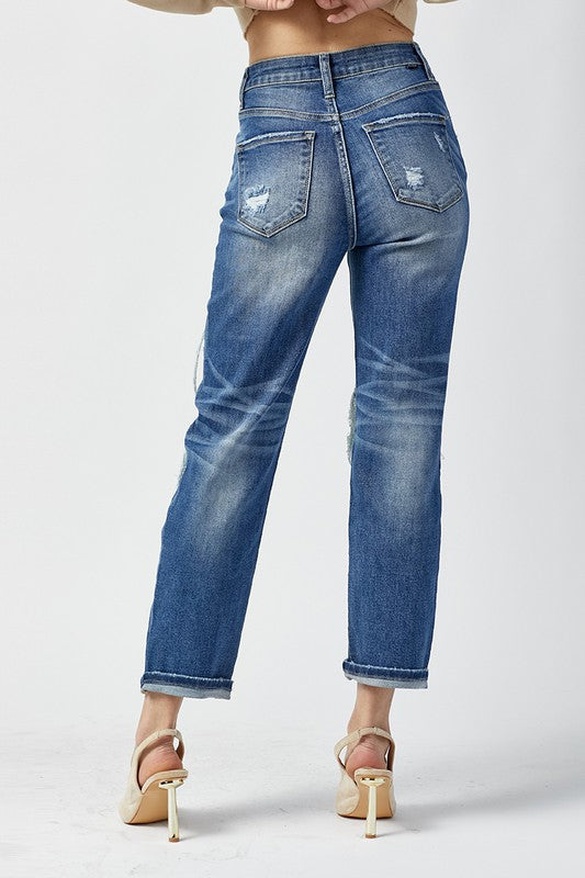 Heren Hoge Taille Straight Jeans Donker 3