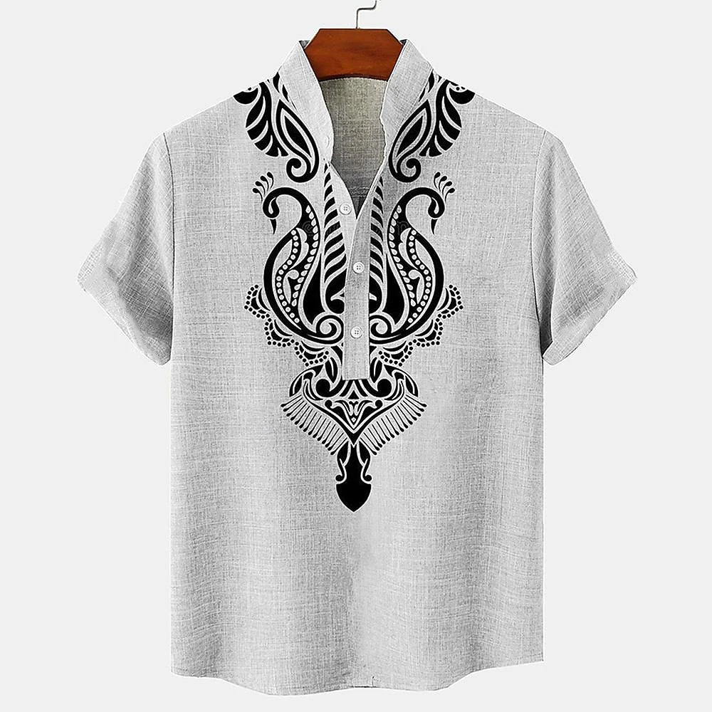 Heren Korte Mouwen Shirt Met Artistieke Print 3