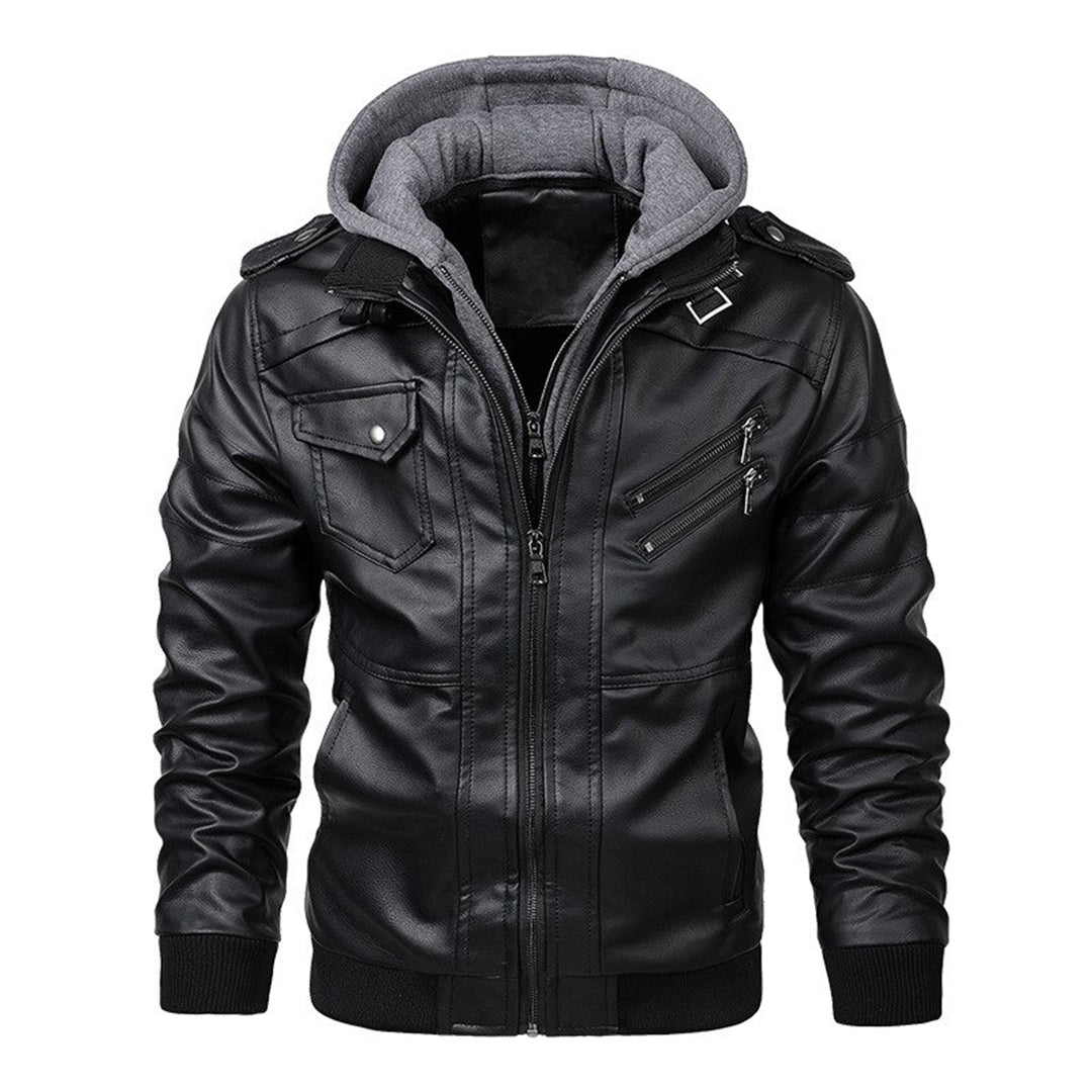 Heren Leren Jas met Capuchon Trendy 0