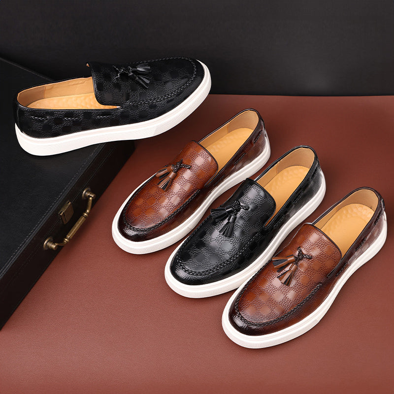 Heren Loafers Met Reliëftextuur En Kwastversiering Zwart 4