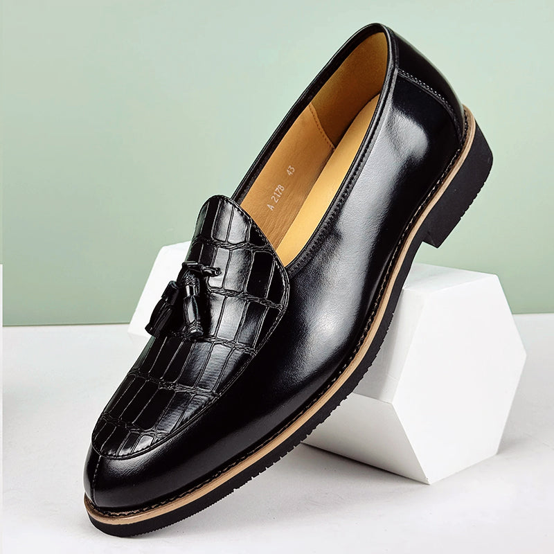 Heren Loafers met Krokodillenreliëf en Kwastjes - Zwarte Loafers voor Mannen 1