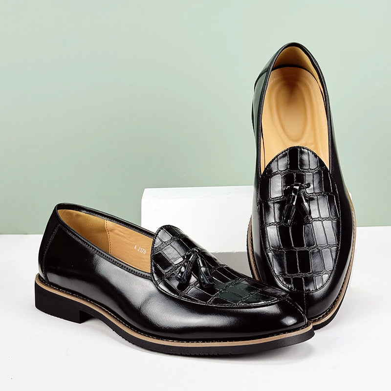 Heren Loafers met Krokodillenreliëf en Kwastjes - Zwarte Loafers voor Mannen 3