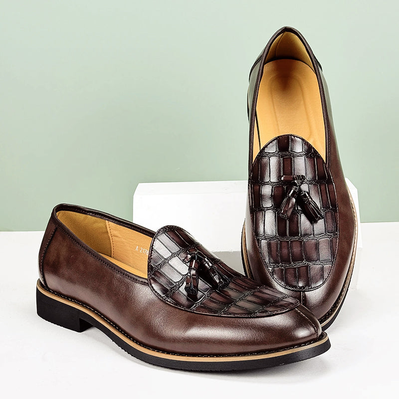 Heren Loafers met Krokodillenreliëf en Kwastjes - Zwarte Loafers voor Mannen 4