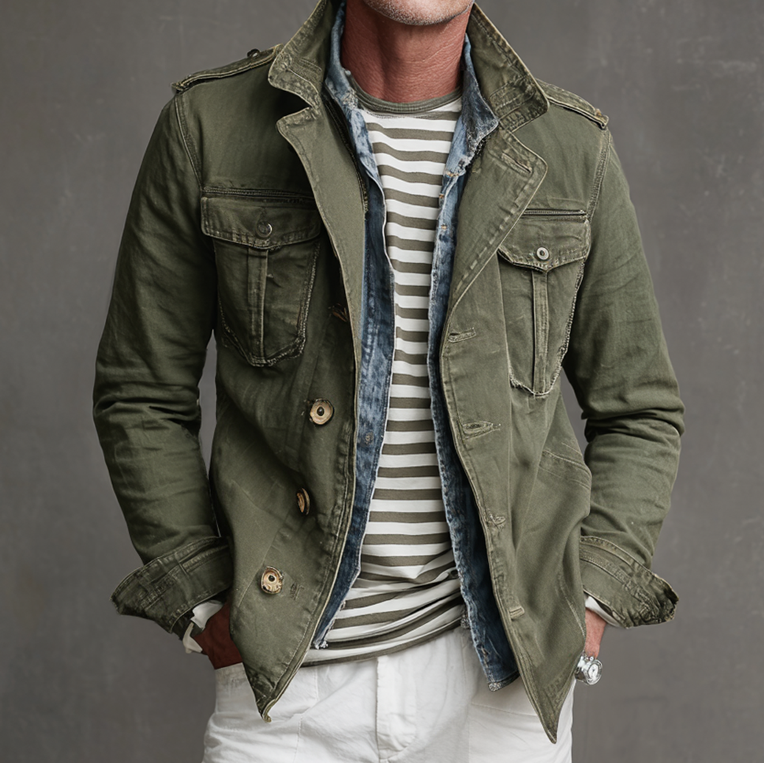 Heren Multi-Pocket Jas Militaire Stijl 0