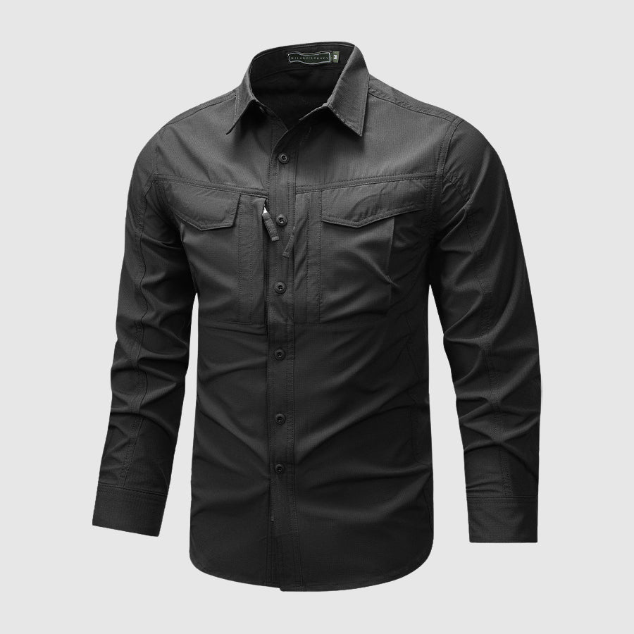 Heren Overhemd Lange Mouwen Casual Stijl Met Meerdere Zakken 1