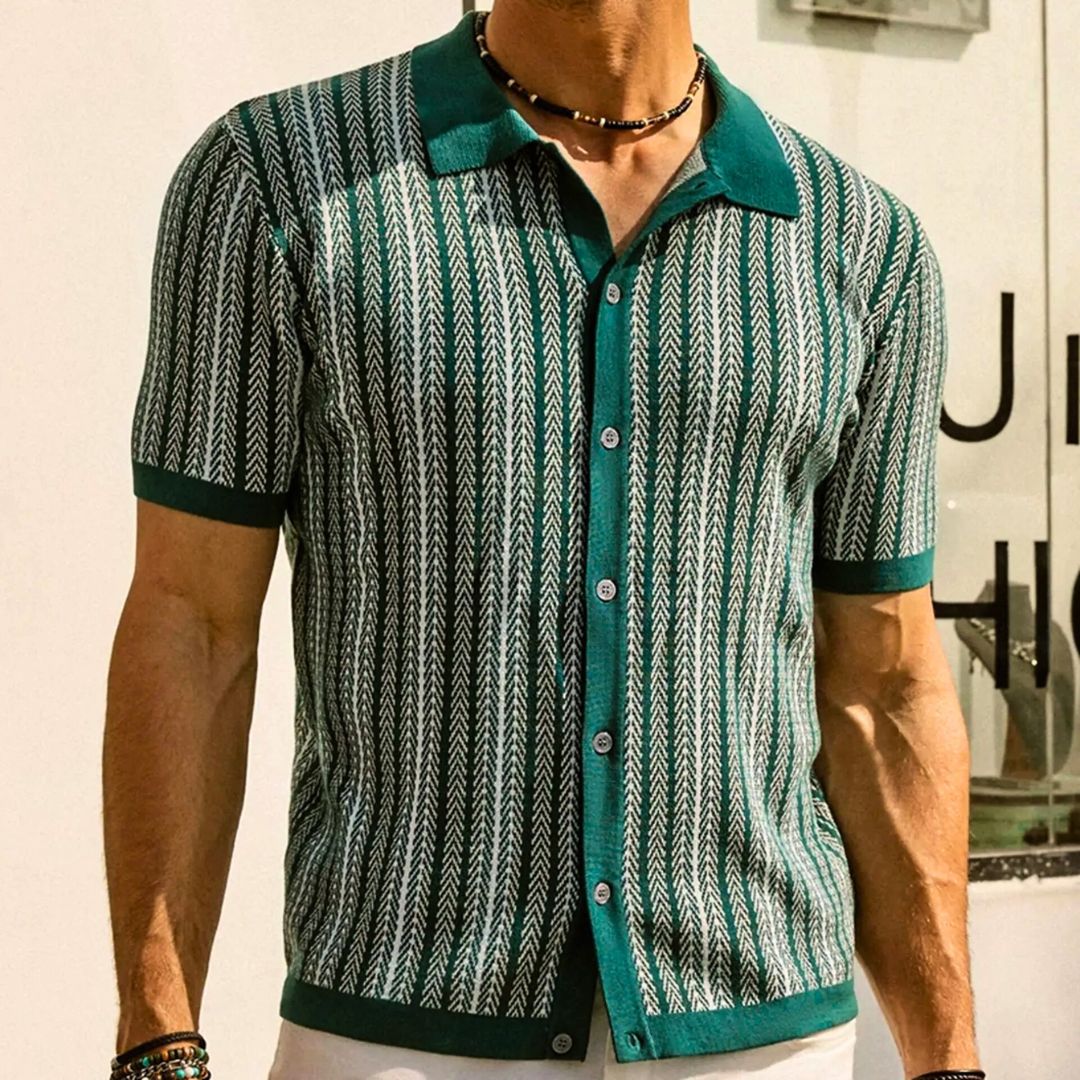 Heren Polo Shirt Chevron Knopsluiting Ademend Katoen 3