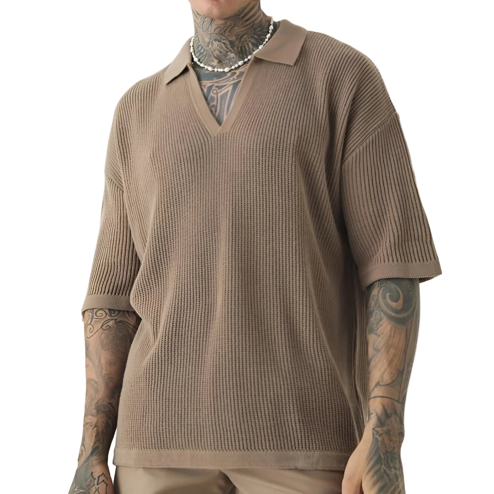 Heren Polo Shirt Oversized Retro V-Hals Korte Mouwen 0