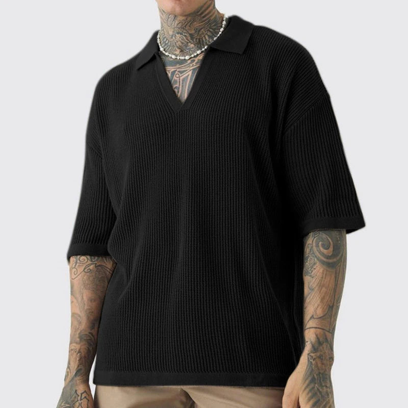 Heren Polo Shirt Oversized Retro V-Hals Korte Mouwen 1