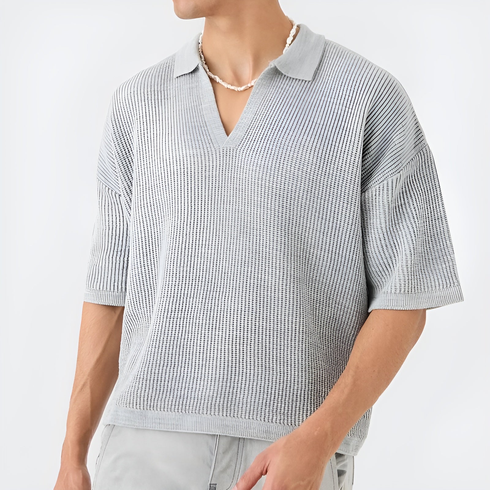 Heren Polo Shirt Oversized Retro V-Hals Korte Mouwen 2