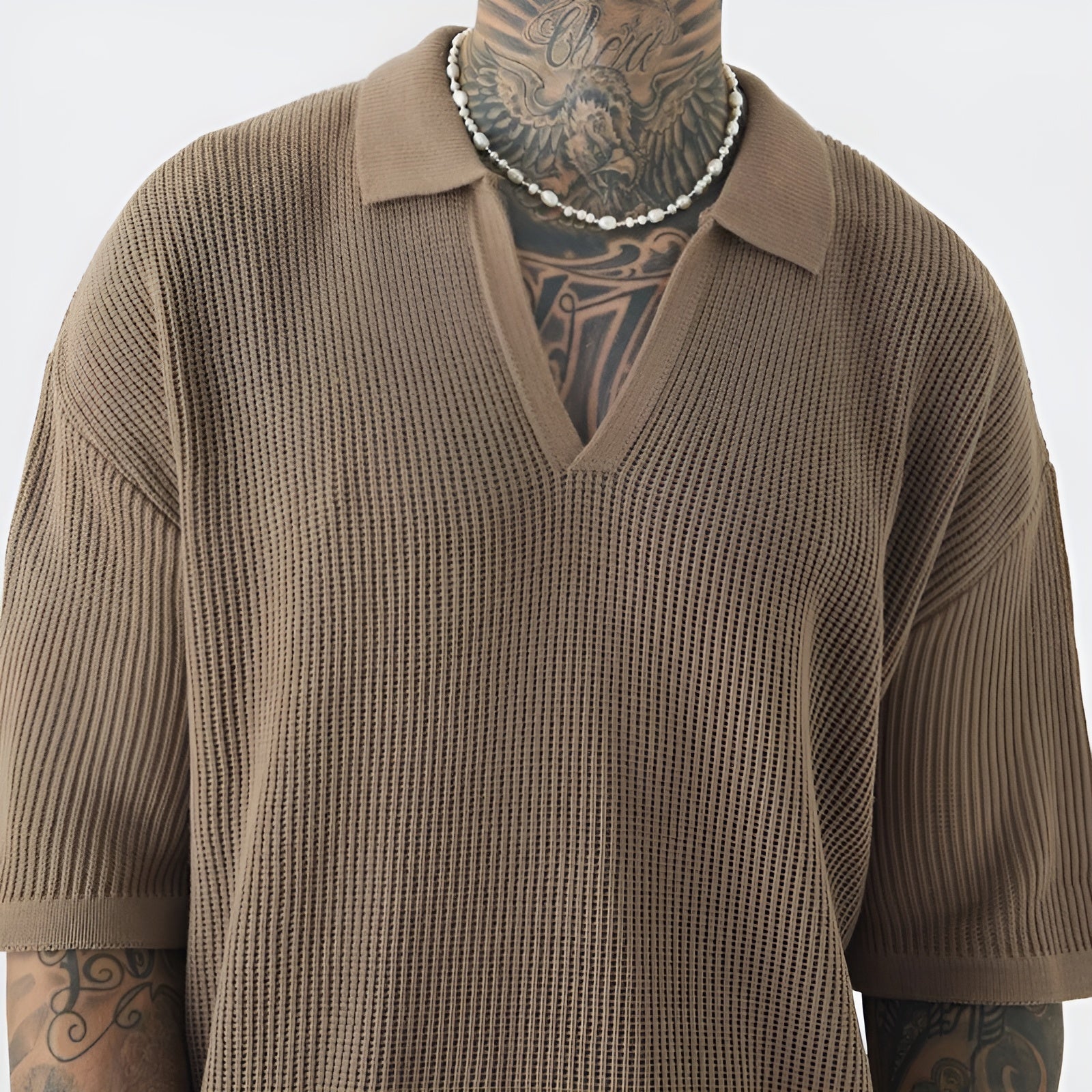 Heren Polo Shirt Oversized Retro V-Hals Korte Mouwen 4