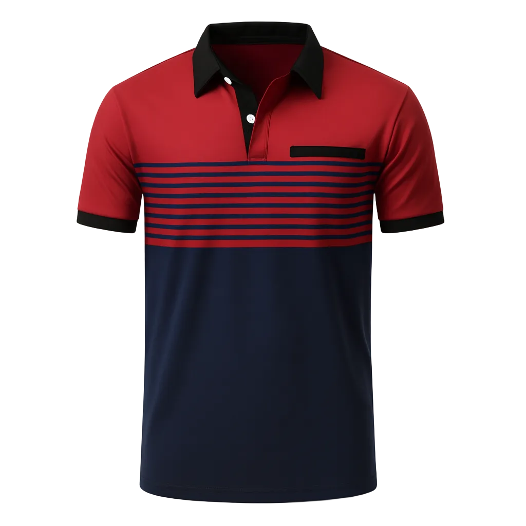 Heren Poloshirt Gestreept Casual met Korte Mouwen en Borstzak 0