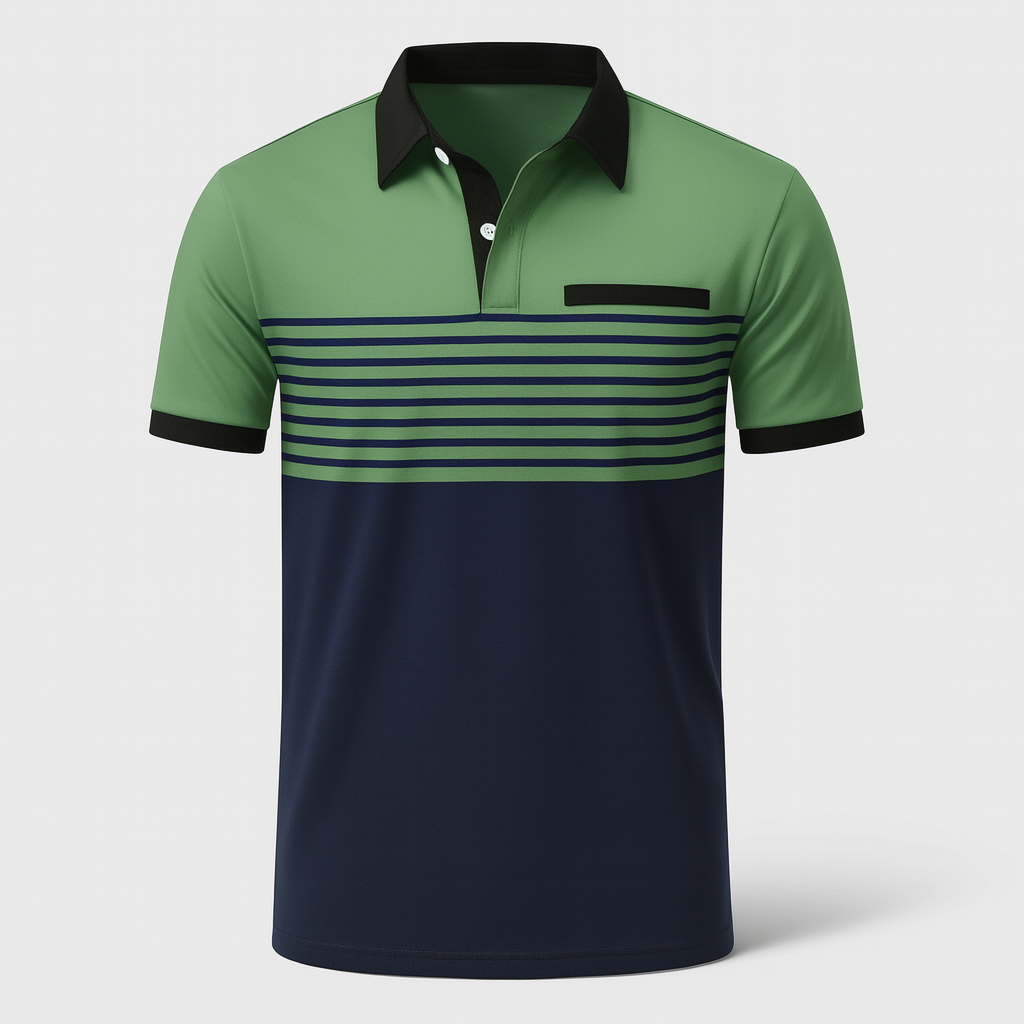 Heren Poloshirt Gestreept Casual met Korte Mouwen en Borstzak 1
