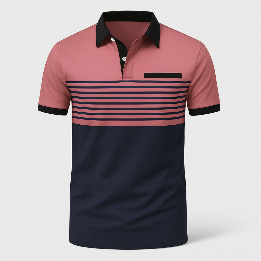Heren Poloshirt Gestreept Casual met Korte Mouwen en Borstzak 5