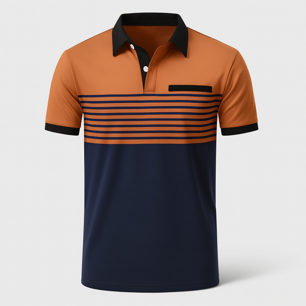 Heren Poloshirt Gestreept Casual met Korte Mouwen en Borstzak 6