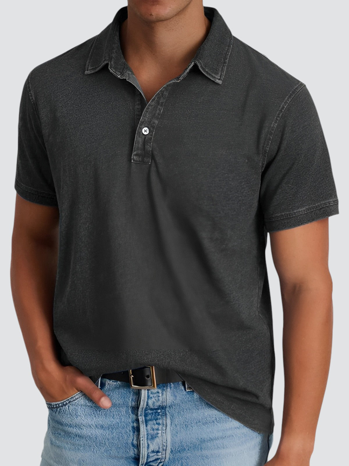 Heren Poloshirt Korte Mouwen Relaxed Zacht Gewassen Textuur 4