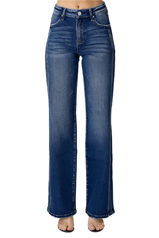 Heren Straight Jeans Mid Rise Donker Denim 0
