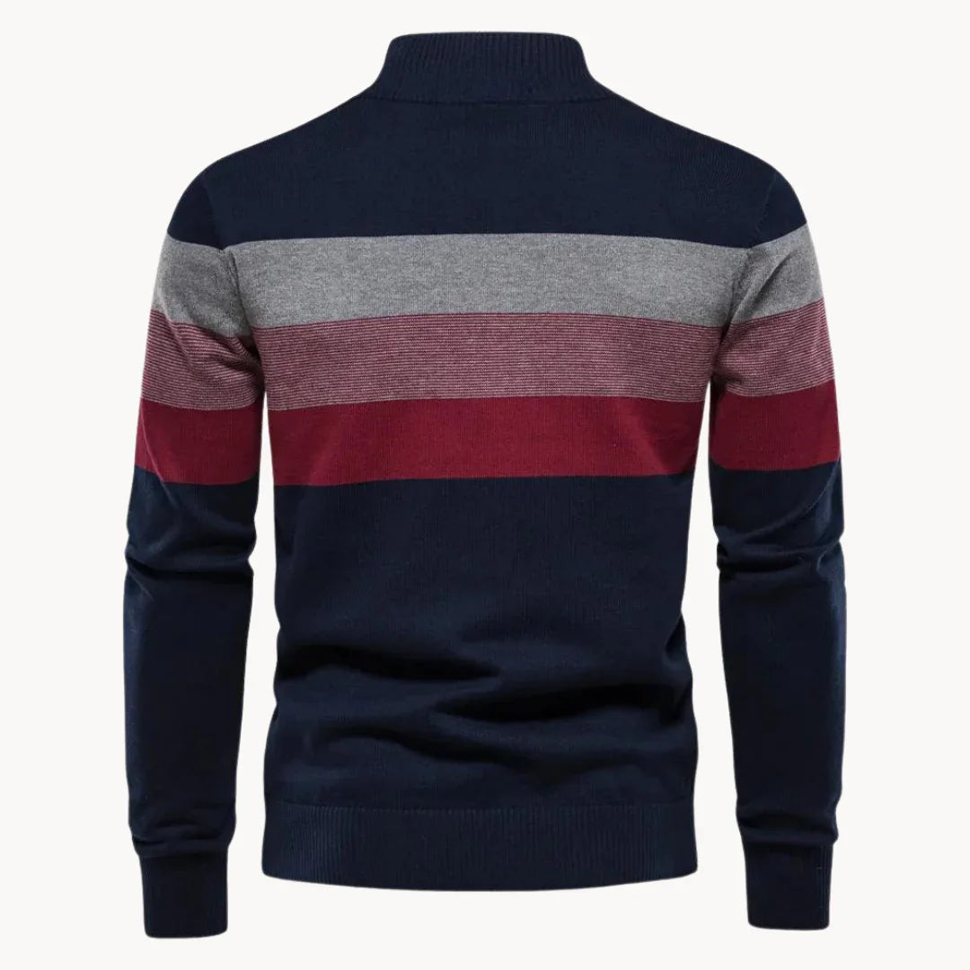 Heren Sweater met Kwartrits en Gestreept Ontwerp 4