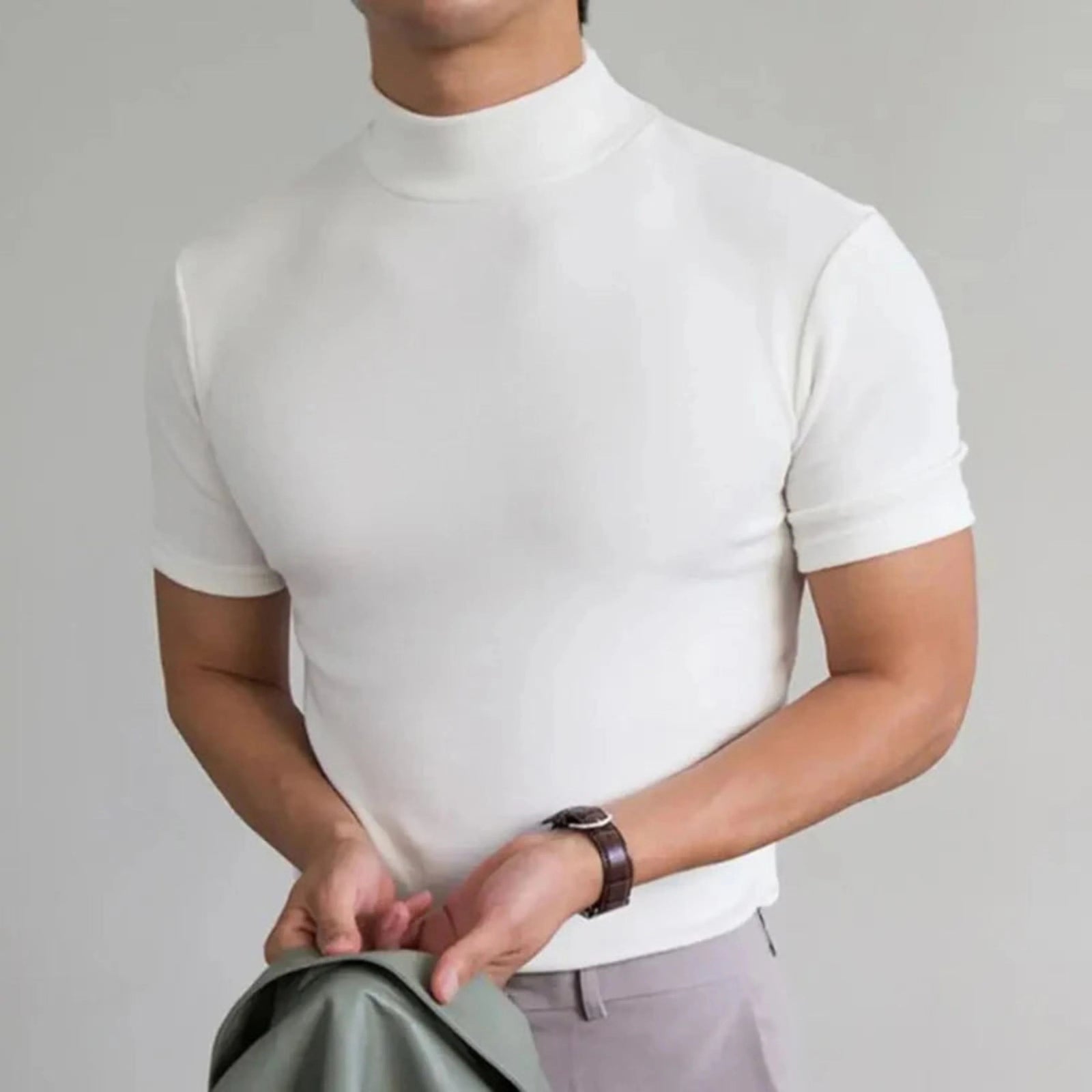 Heren T-shirt met Hoge Kraag Casual 1