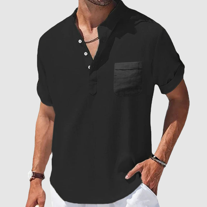 Heren T Shirt Henley Casual Met Korte Mouwen 4