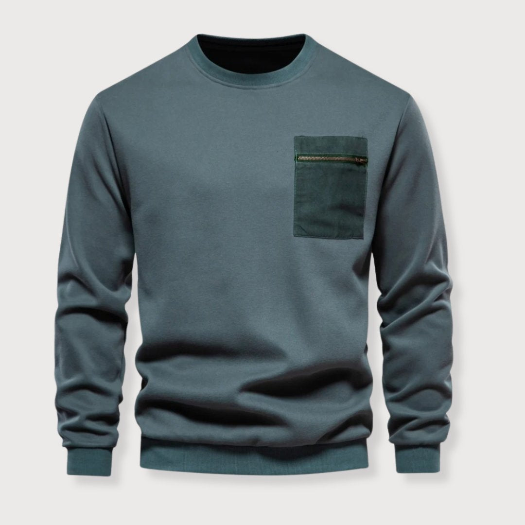 Heren Trui Crewneck Met Ritszak Casual 1