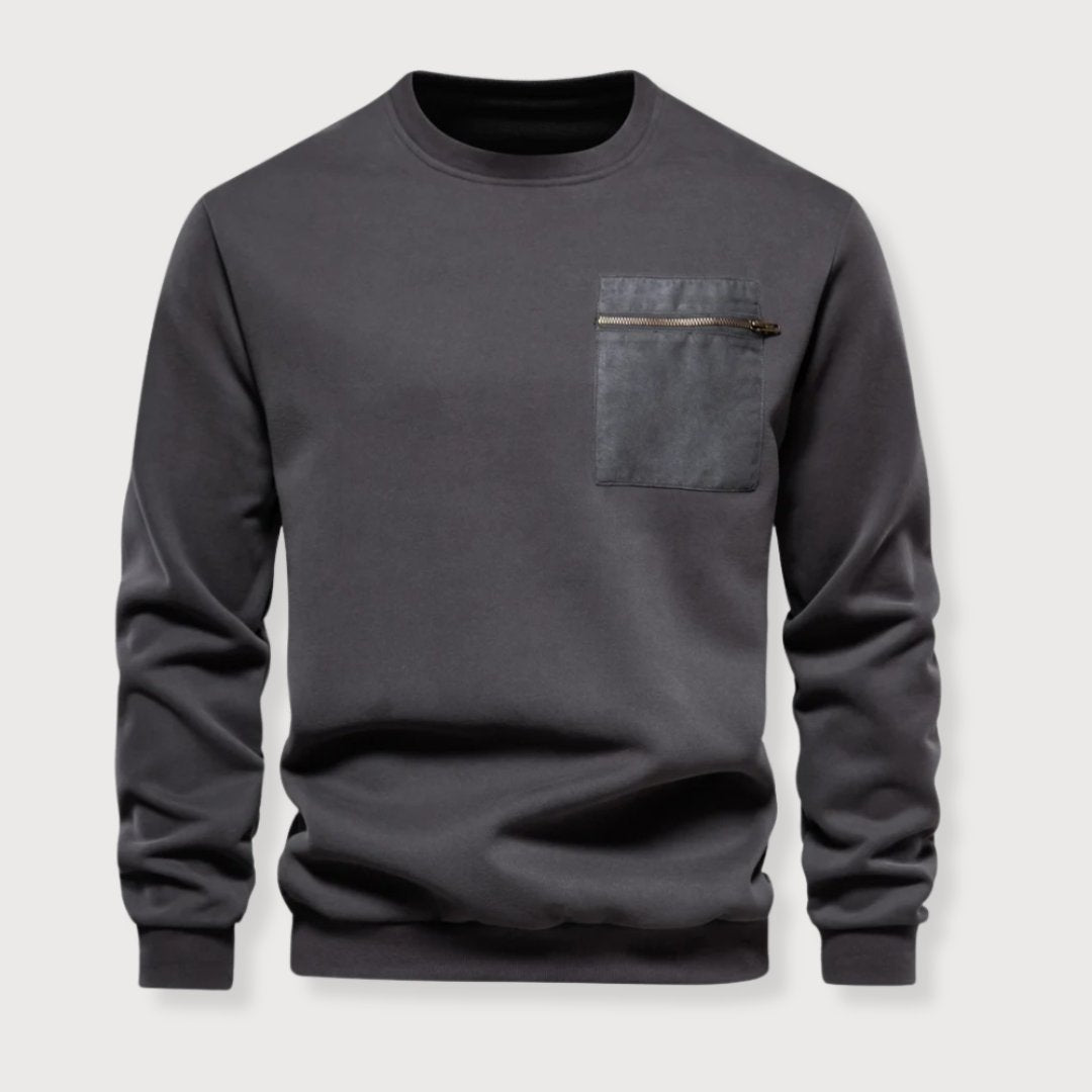 Heren Trui Crewneck Met Ritszak Casual 2