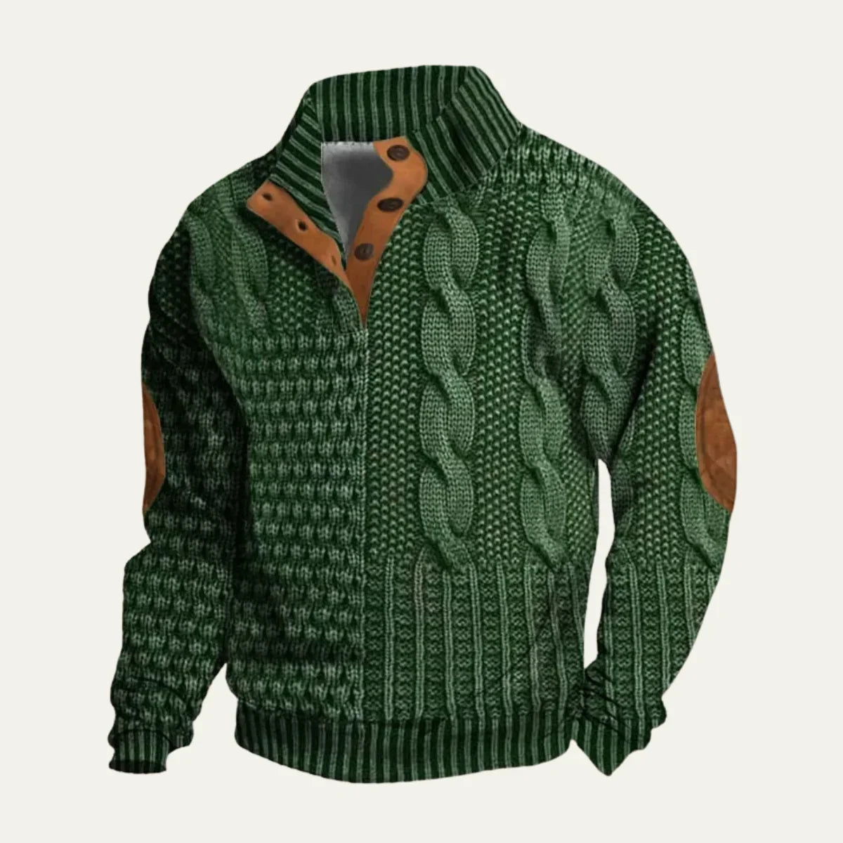 Heren Trui Hoge Hals Met Patchwork Texturen 1