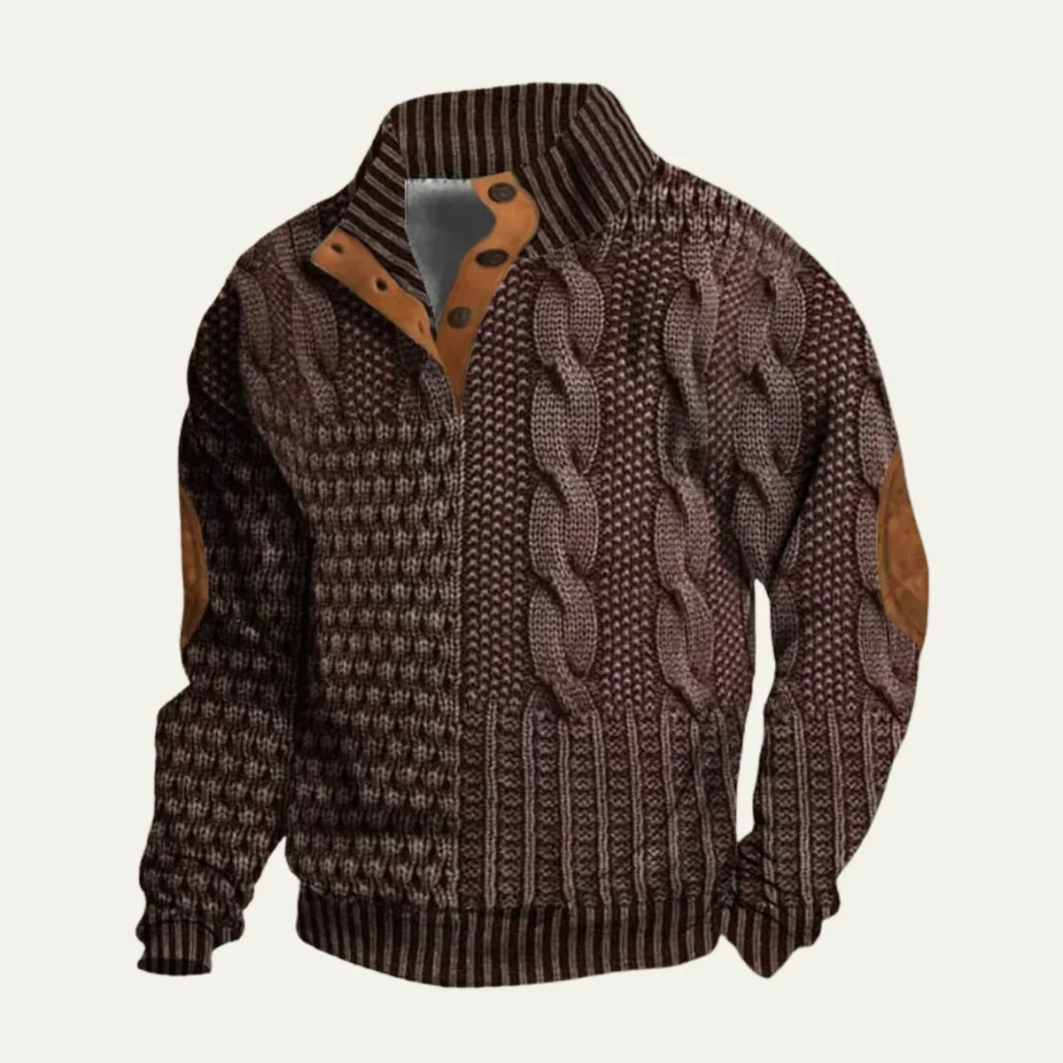 Heren Trui Hoge Hals Met Patchwork Texturen 3