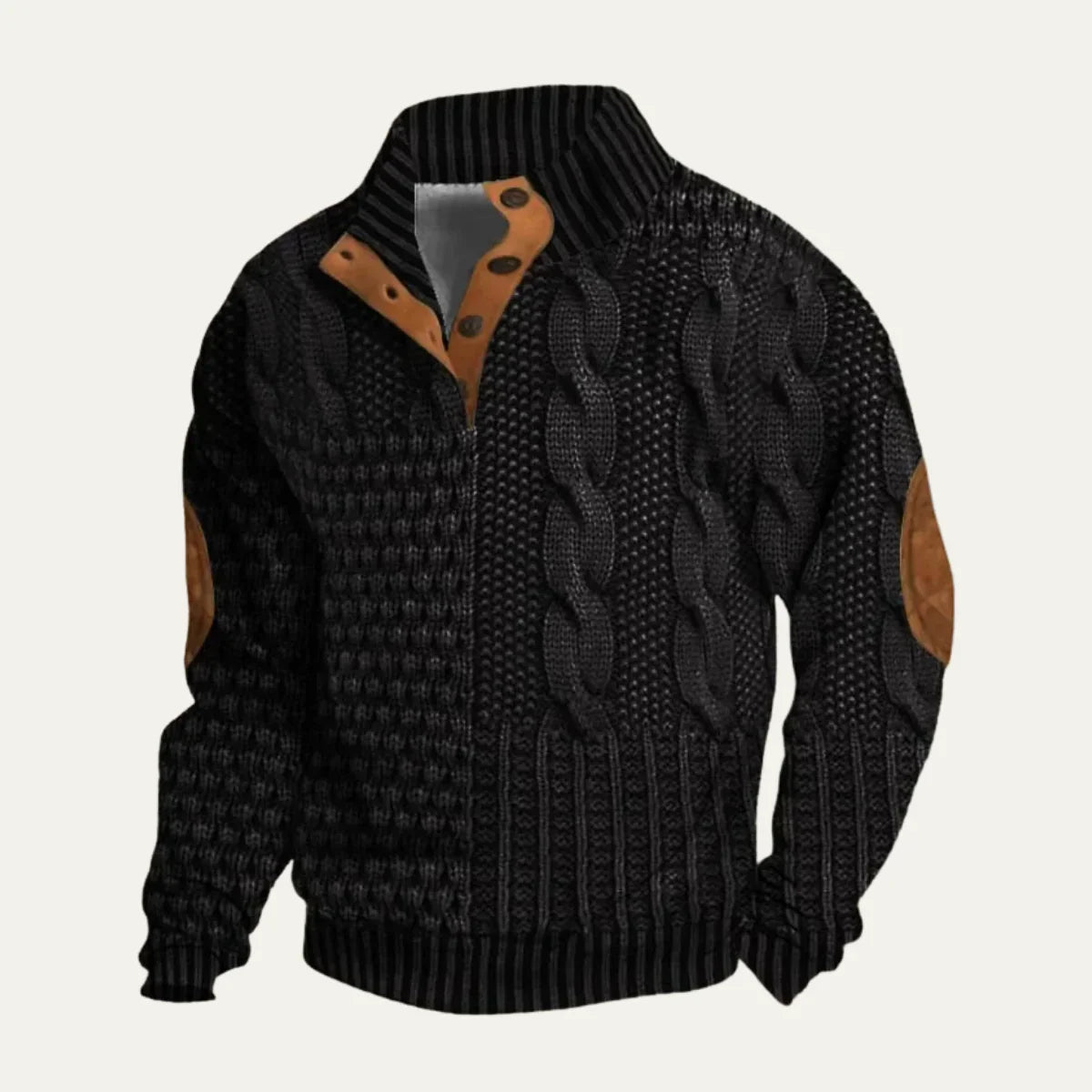 Heren Trui Hoge Hals Met Patchwork Texturen 4