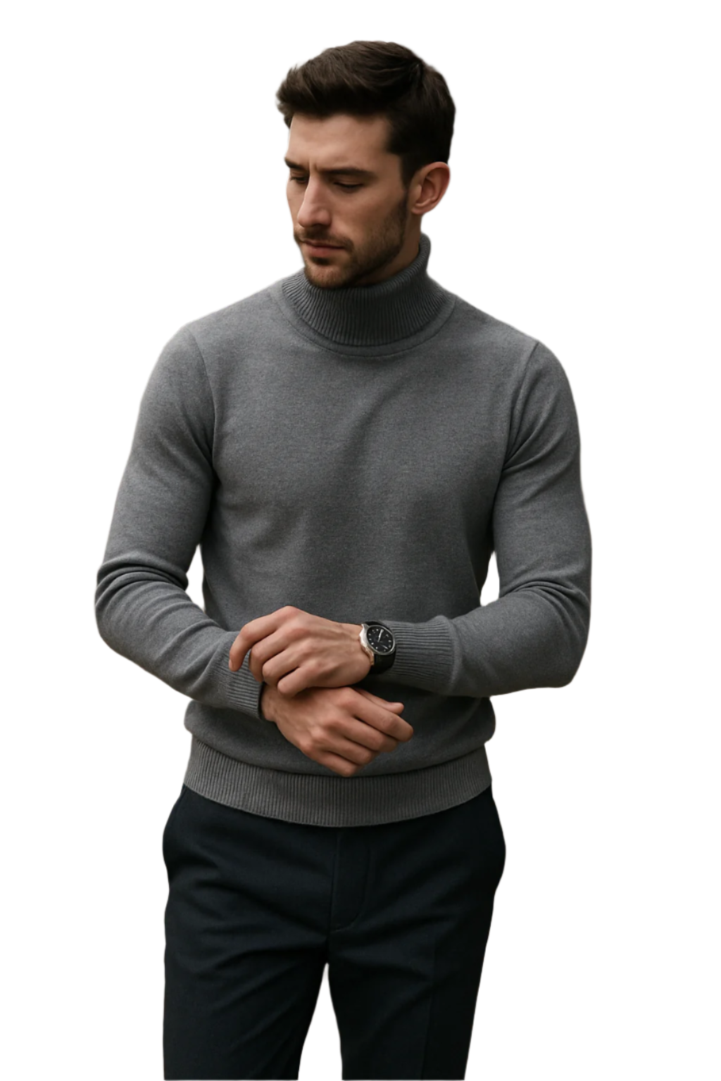 Heren Trui Met Col en Geribde Afwerking 0