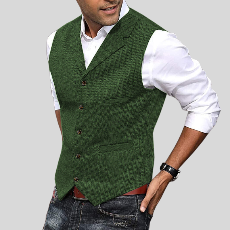 Heren Vest Korte Mouwen Herringbone Stijl Moderne Pasvorm 1