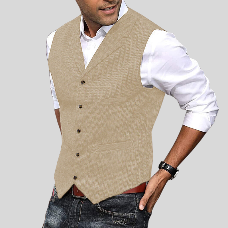 Heren Vest Korte Mouwen Herringbone Stijl Moderne Pasvorm 2