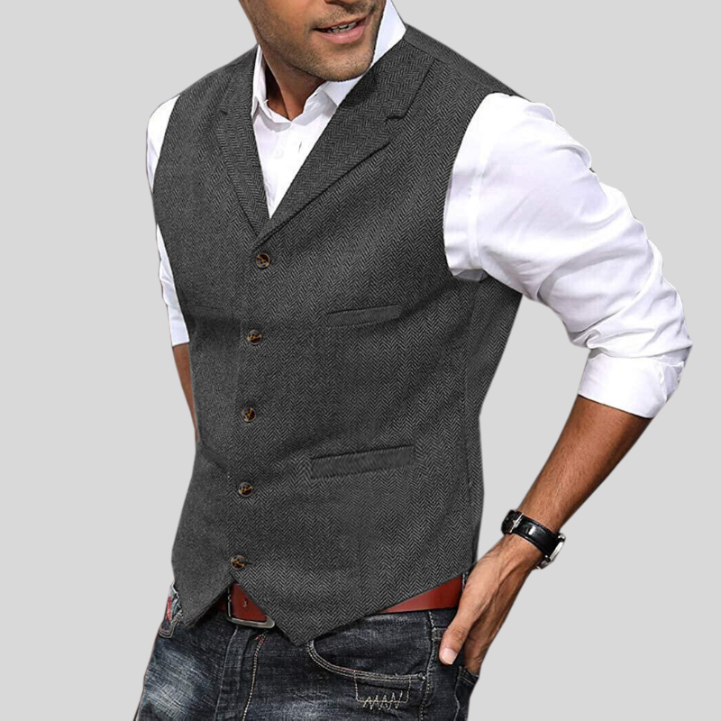Heren Vest Korte Mouwen Herringbone Stijl Moderne Pasvorm 7