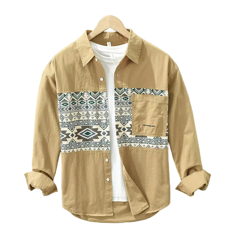 Heren Overhemd Casual Patchwork Katoen 1