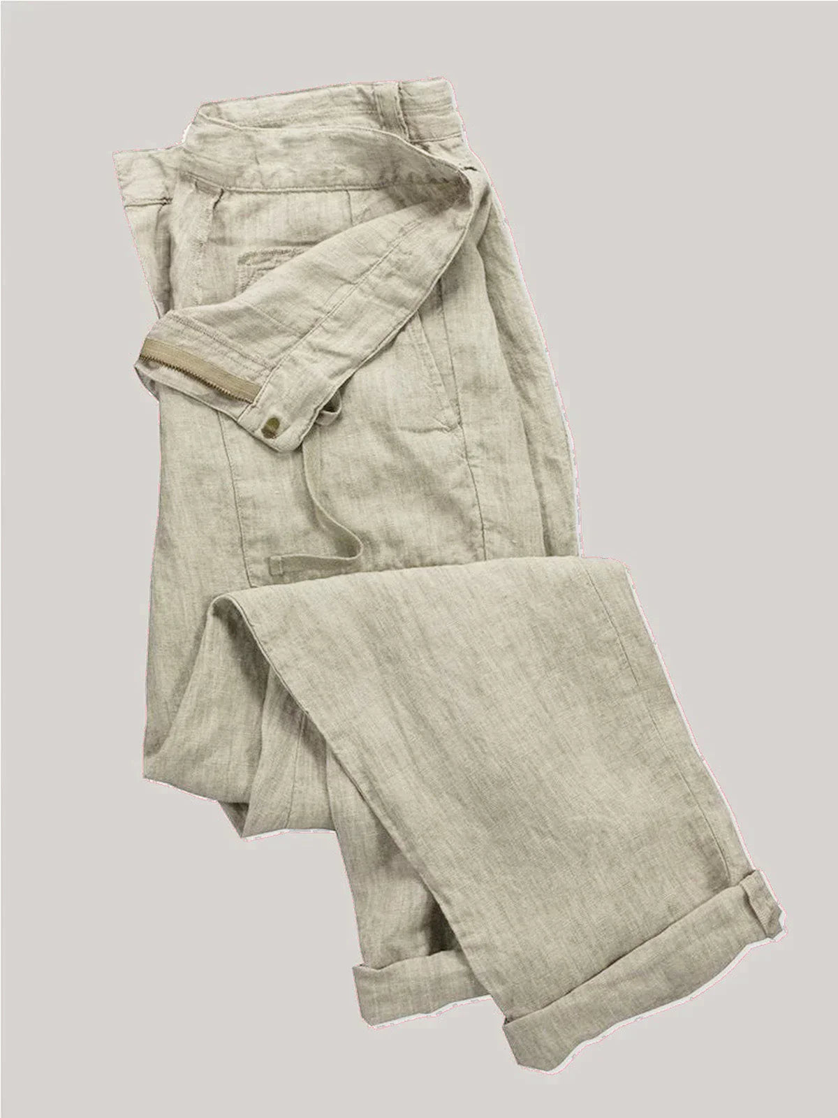 Heren Linnen Broek Beige Grijs Stijlvol Ademend Comfortabel-1