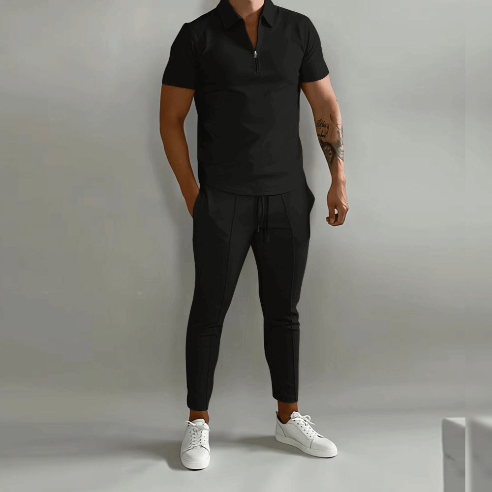 Variant image for Heren Trainingspak Slim Fit Poloshirt met Halve Rits en Slanke Broek-22