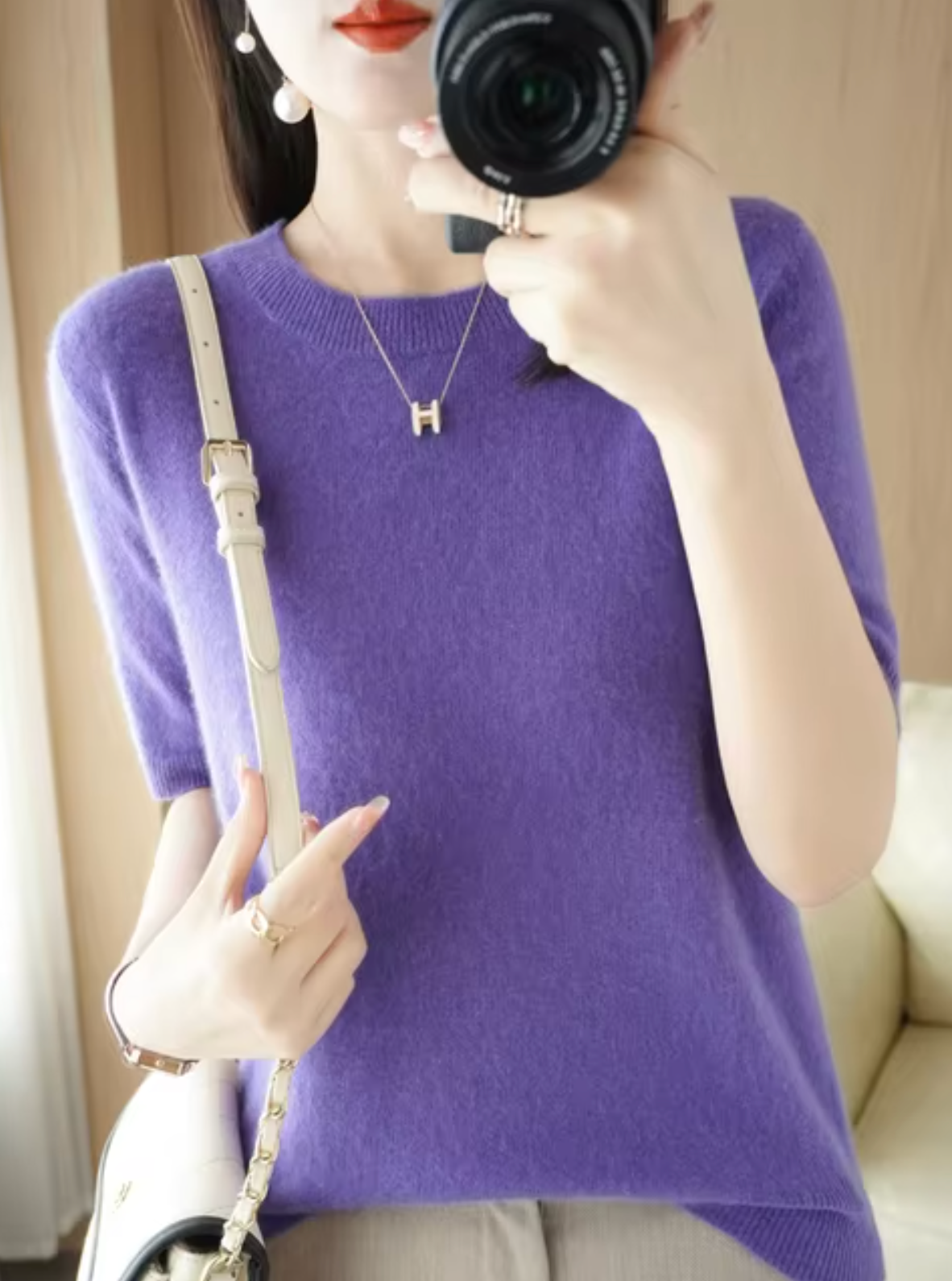 Korte Mouwen Wol-Kaschmir Pullover voor Dames 16