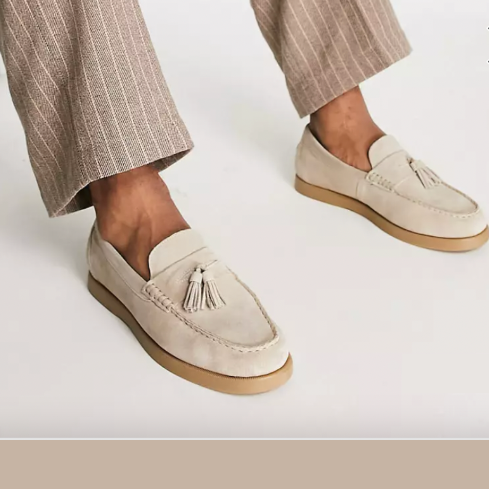 Heren Loafers Beige Lederen Casual Schoenen voor Mannen-1